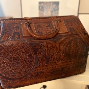 Vintage Leather Aztec Design Medicine Bag